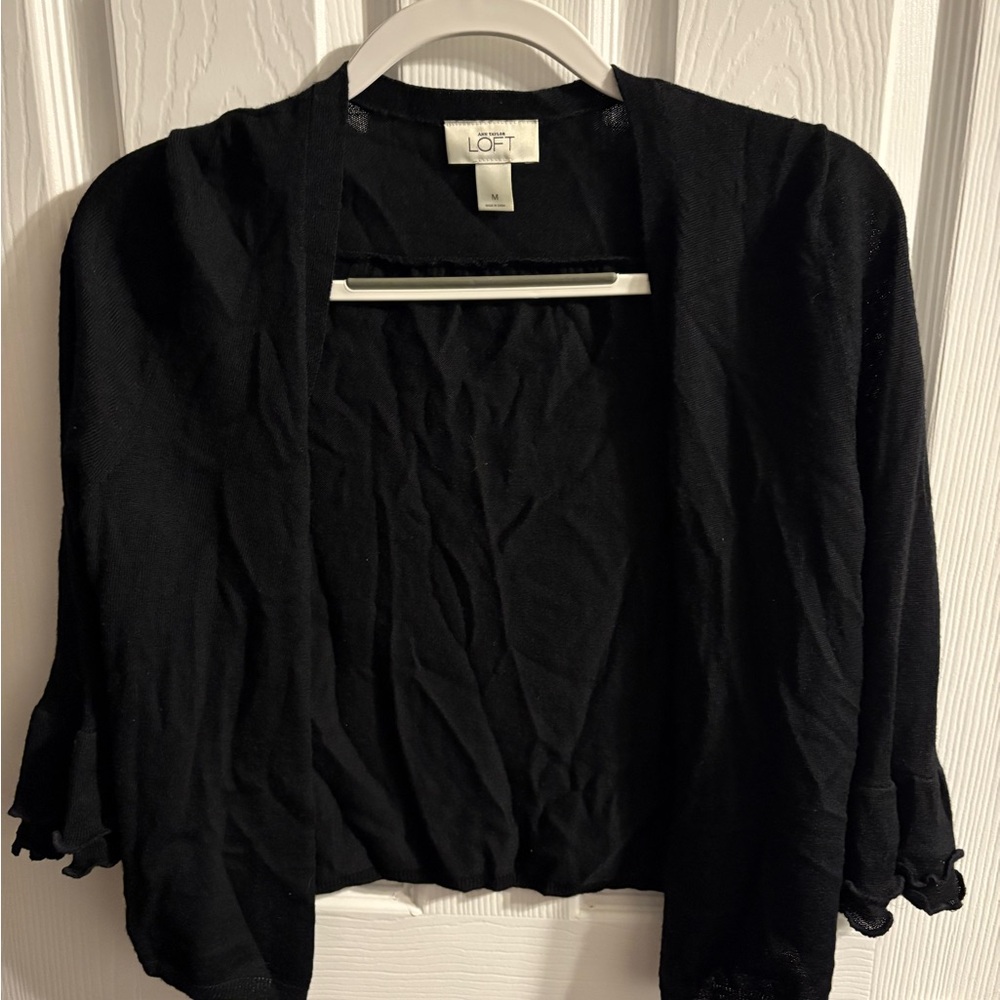 LOFT Elegant Black Open-Front Cardigan